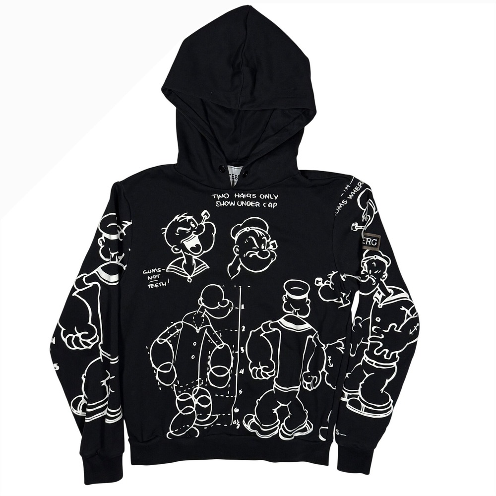 ICEBERG PULLOVER HOODIE Popeye Skribble Hoodie Slim Fit Men's Size Large